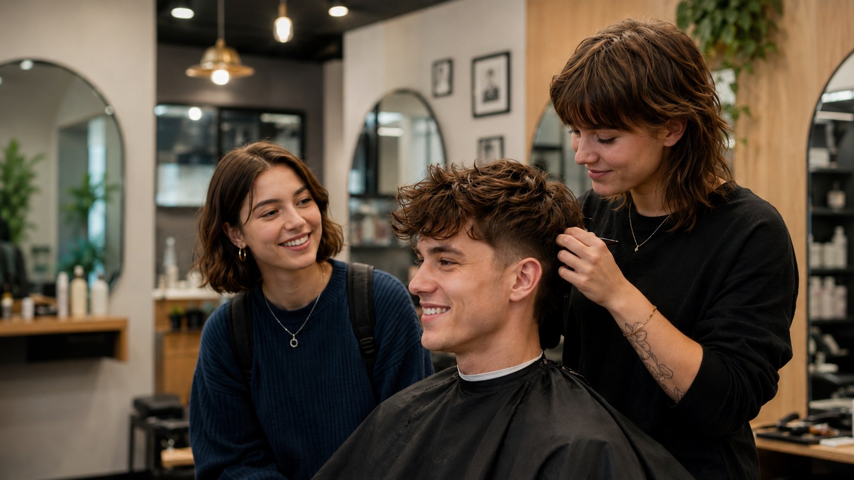 Étudiant recevant une coupe de cheveux dans un salon de coiffure à Montréal